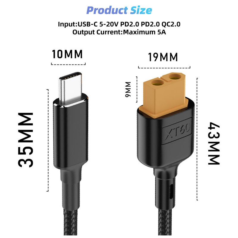 Kabel pengisian daya USB-C ke XT60 untuk Toolkitrc SC100 tipe-c ke XT60 kabel untuk Toolkitrc M7 M6 M6D M8S 100W garis daya pengisian cepat