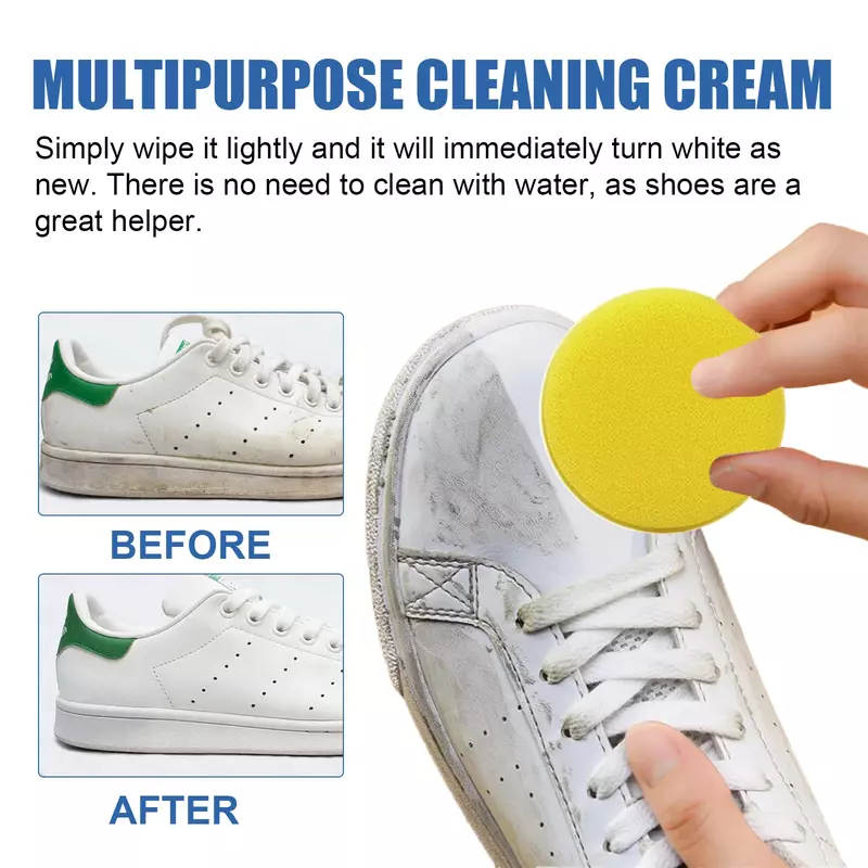 Crema de limpieza de zapatos blancos, limpiador de zapatillas de lona, crema de mantenimiento multifuncional, removedor de bordes amarillos, manchas de zapatos deportivos