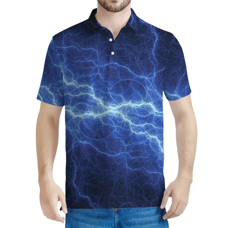Nieuwe 3d Print Bliksem Plasma Patroon Heren Poloshirt Zomer Mode Korte Mouwen Knoop T-Shirts Casual Revers Poloshirts Tops