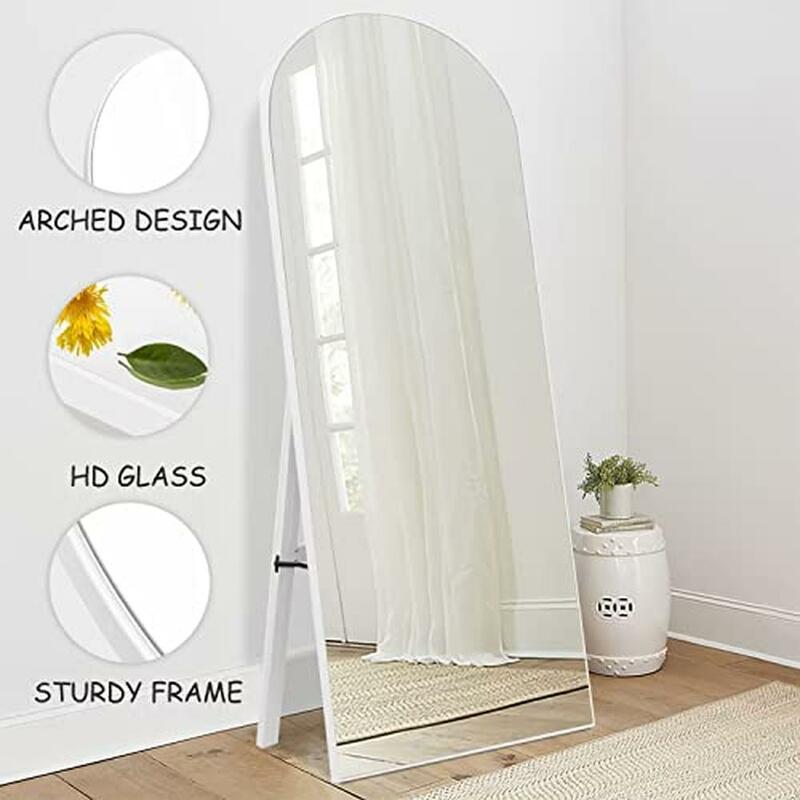 Large Arched Wall Mounted Full Length Mirror Durable Plastic Frame Shatterproof HD Glass Material Versatile Placement Options