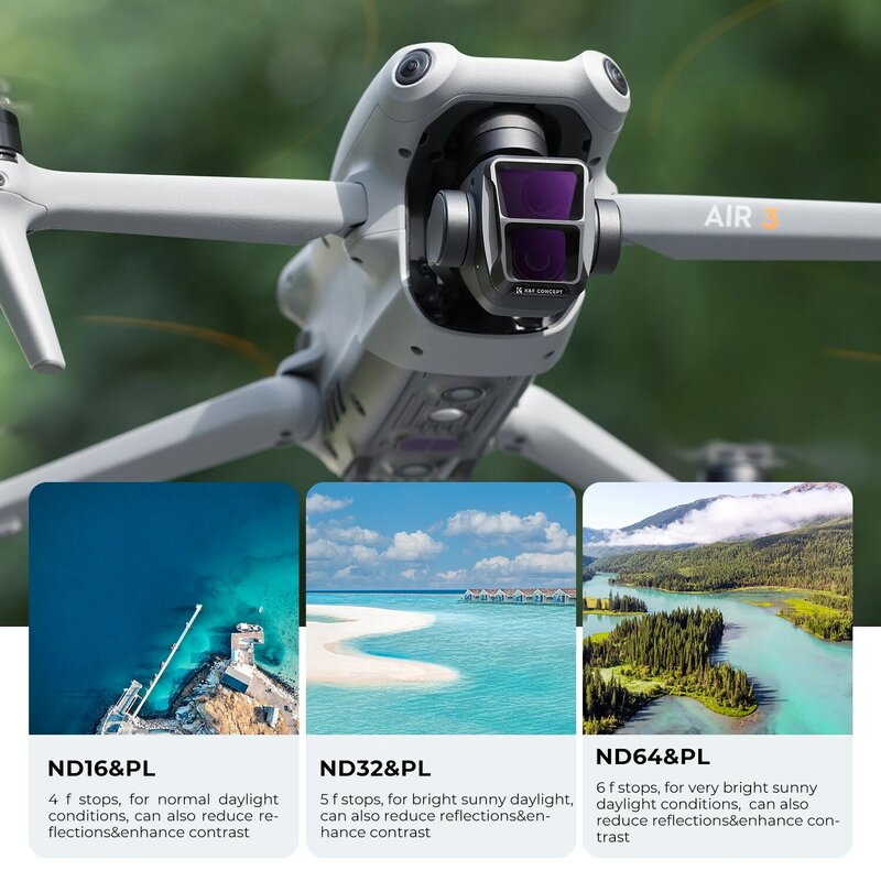 Filtros K & F Concept Drone, vidro óptico multi-revestido, DJI Air 3, CPL, ND8, ND16, ND32, ND64, ND e PL, 28 camadas, acessórios