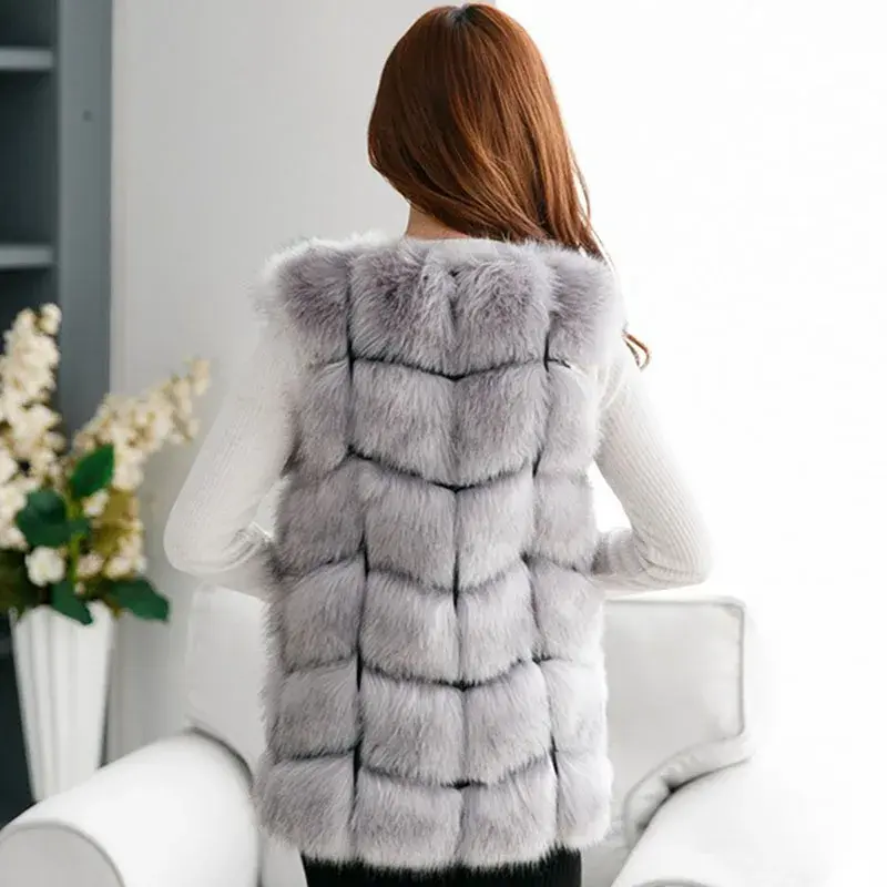 Abrigo de piel sin mangas de lujo para mujer, chaleco de piel sintética de alta calidad, chaqueta de felpa suave informal elegante para mujer