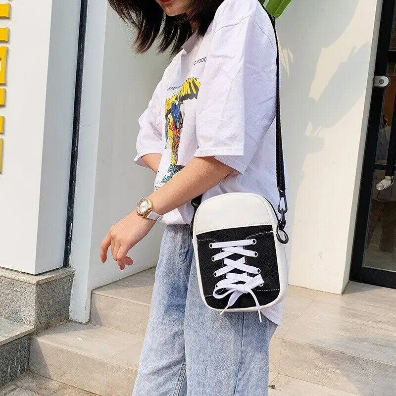 Tas ponsel multifungsi wanita modis, tas selempang bahu untuk ponsel dompet dompet bentuk Sneaker ringan lucu