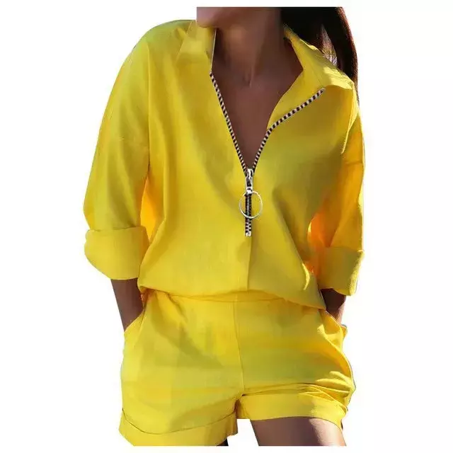 2024 Women's New Spring/Summer Fashion Set Long sleeved Printed Zipper Top Shorts Two piece Set  streetwear women YBF14-3