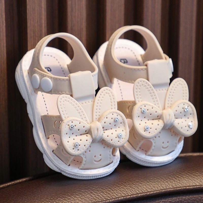 Sepatu sandal anak bayi perempuan, sepatu anak pita kupu-kupu sol lembut Anti slip PVC lucu untuk pesta sekolah luar ruangan musim panas