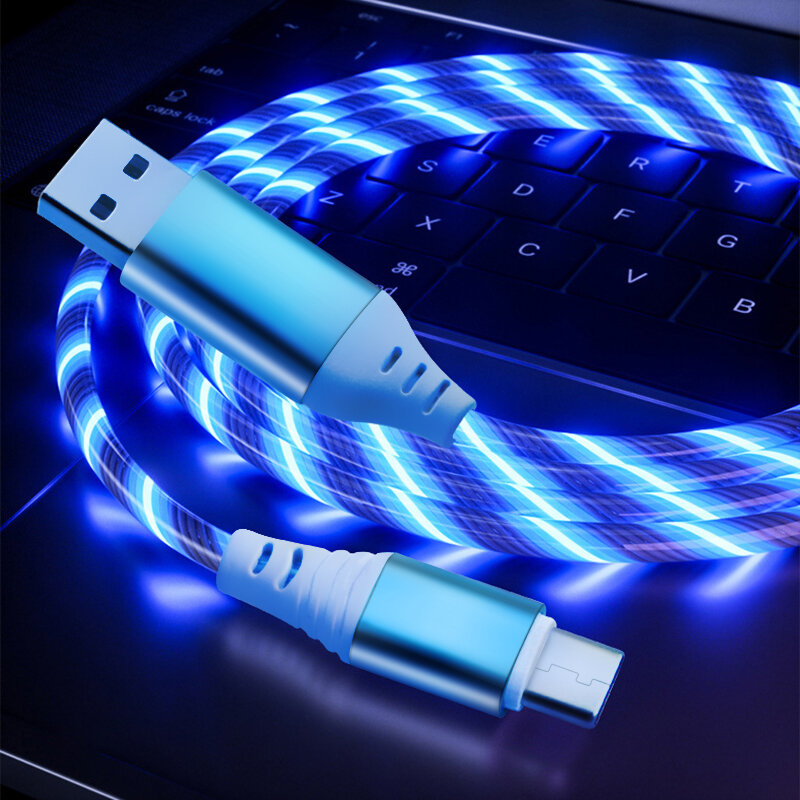 MVQF 5A szybki kabel ładujący świecący kabel LED Micro USB TypeC kabel danych płynący Streamer światło LED USB C przewód dla Huawei Xiaomi