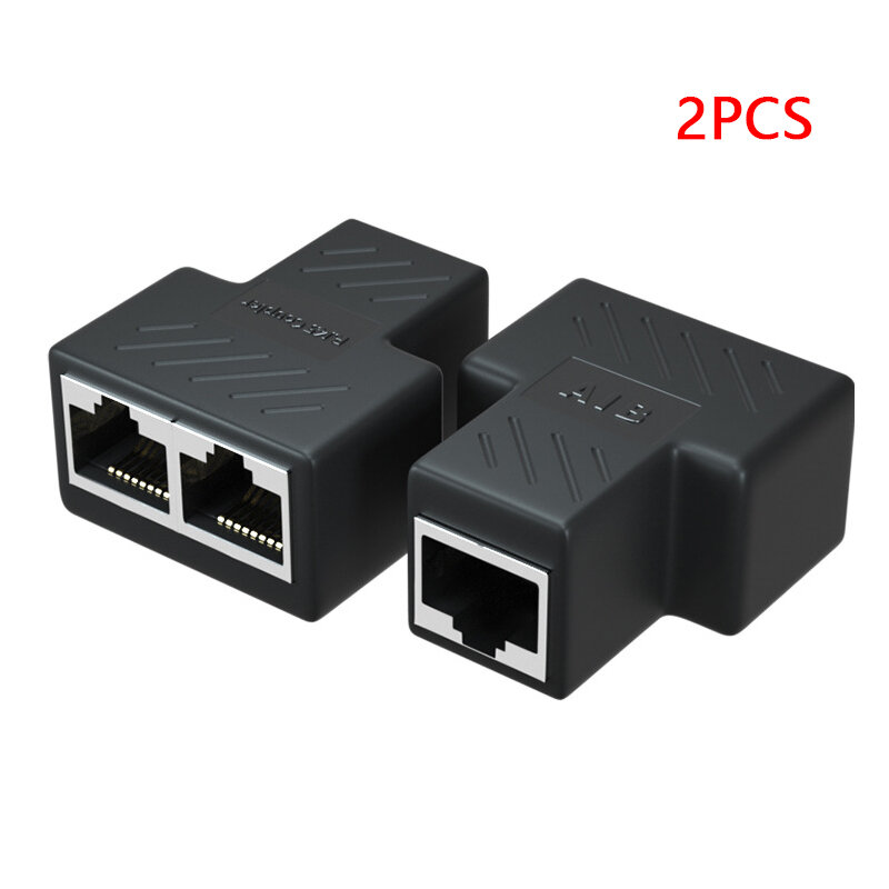 2pcs 1 to 2 Ways Ethernet RJ45 Female Cable Splitter Adapter Connector for Router PC Laptop IP Camera TV Box