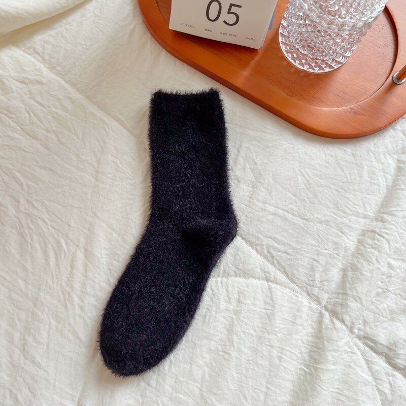 Норковые бархатные носки для женщин и мужчин, Осень-зима, утолщенные теплые носки для сна, плюшевые коралловые носки средней длины для сна с плюшевым полом