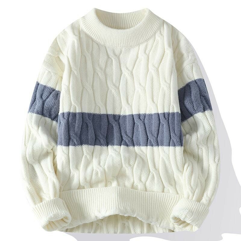 High Quality Trend Color Matching Pattern Pullover Men's Classic Fashion Printed Sweater Men's Casual Loose Warm Sweater