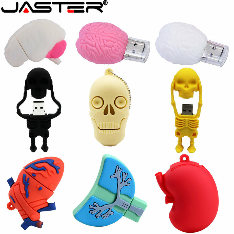 JASTER-عصا ذاكرة على شكل هيكل عظمي كرتونية لطيفة ، محرك أقراص فلاش USB 2.0 ، قرص U مبتكر ، جيل سيليكا صغير ، 32 جيجابايت ، 64 جيجابايت ، 16 جيجابايت ، هدية ، محرك أقراص على شكل قلم الدماغ
