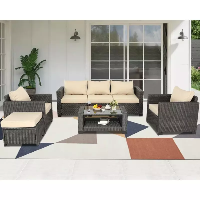 7 sztuk zestawów meble ogrodowe Outdoor Rattan wiklinowa rozmowa Sofa ogrodowa zestawy segmentowe z zmywalnymi zestawami mebli ogrodowych