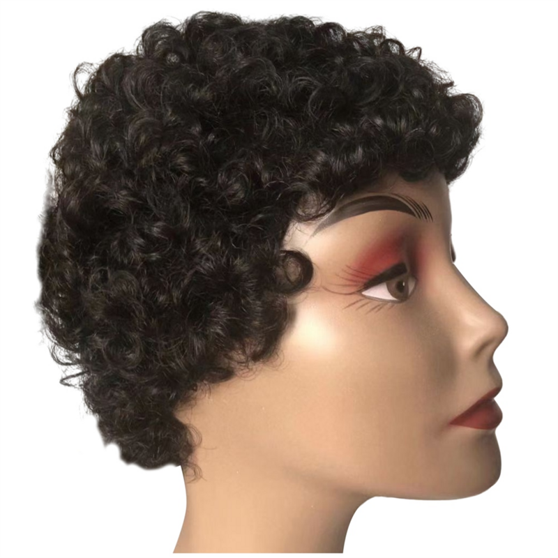 WIND FLYING-Peluca de cabello humano rizado para mujer, pelo brasileño Remy, corte Pixie barato, Afro Curl, negro
