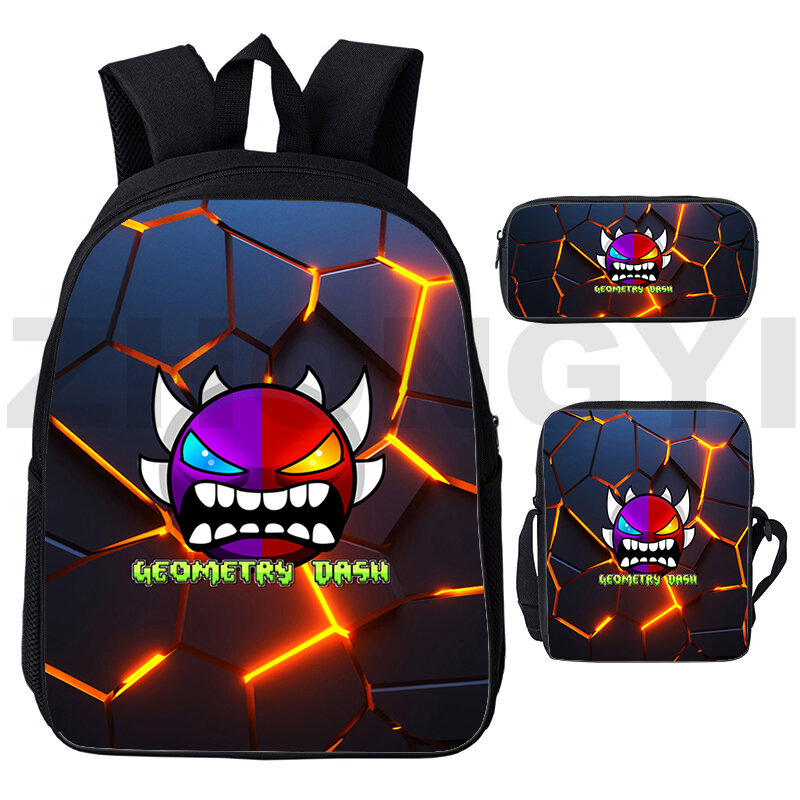New Angry Geometry Dash Game Backpacks Men Waterproof Travel Bag Fashion Leisure College High School Computer Backpack Handbags