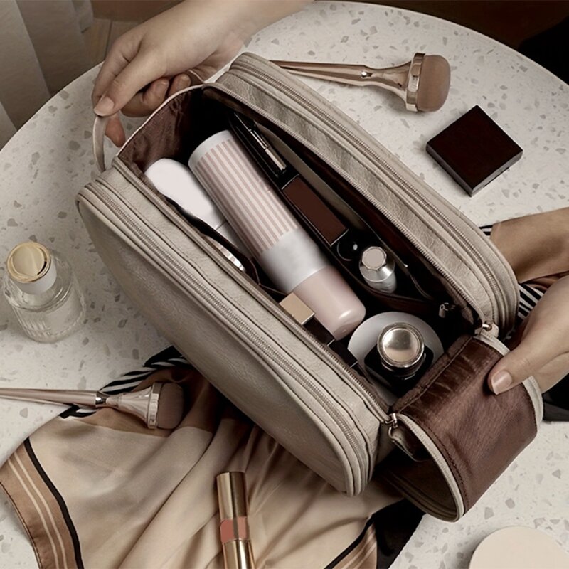 Bolsas de cosméticos impermeables para mujer, neceser con asa y botón magnético, 1 piezas
