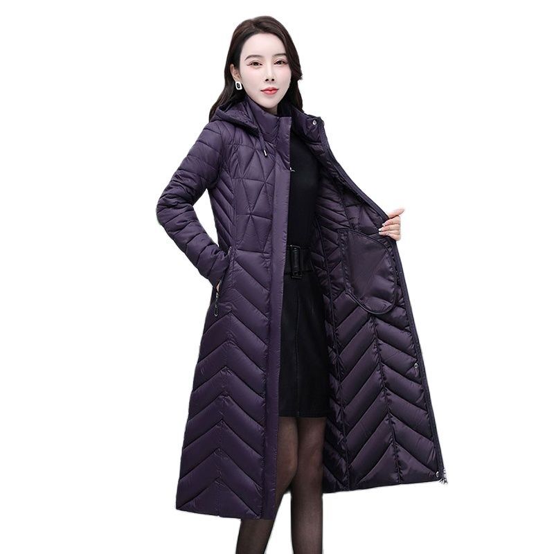 Женское длинное зимнее облегающее пальто с ватной подкладкой и теплым пухом, 2023