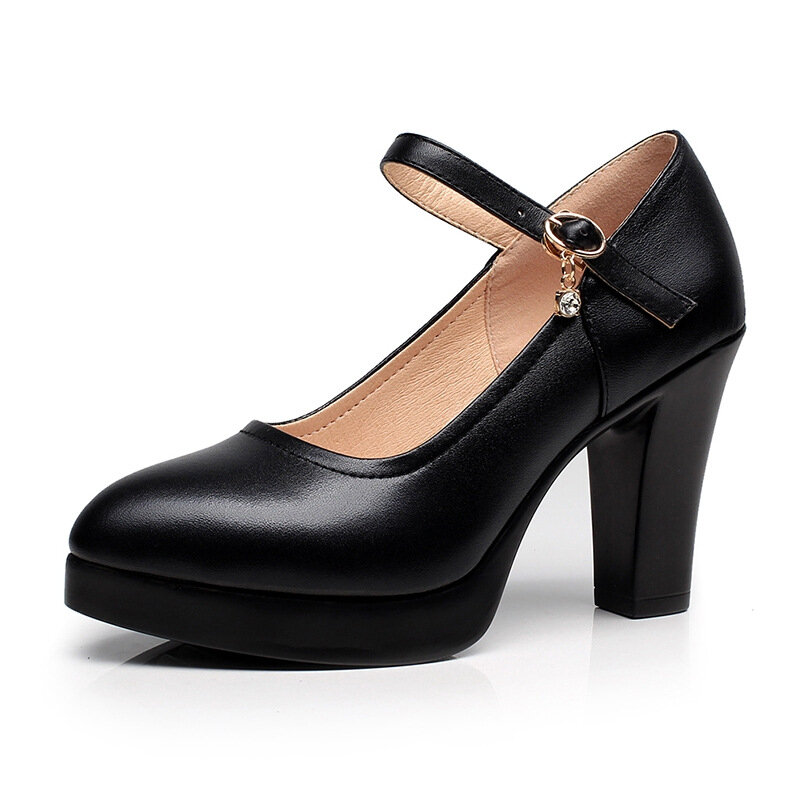 عالية الكعب منصة مضخات Mujer 2022 ربيع جديد موضة مشبك الصلبة الأسود أحذية امرأة بولي Leather جلد مقاوم للماء الأحذية فام