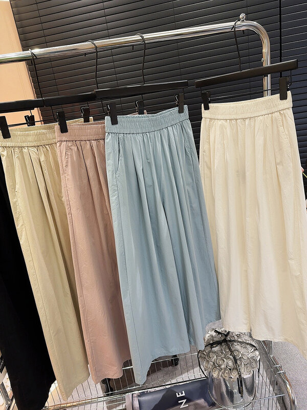 Women's Long Casual Loose Solid Elastic Waist Pocket Straight Trousers Ladies Wide Leg Pant Streetwear XXS/2 XS/4 S/6 M/8 L/10