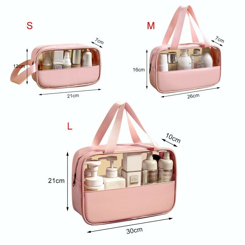 New 1pc Portable Large Capacity Cosmetic Bag Makeup Pouch Translucent Bath Bags Organizer Waterproof Wash Case Travel Storage