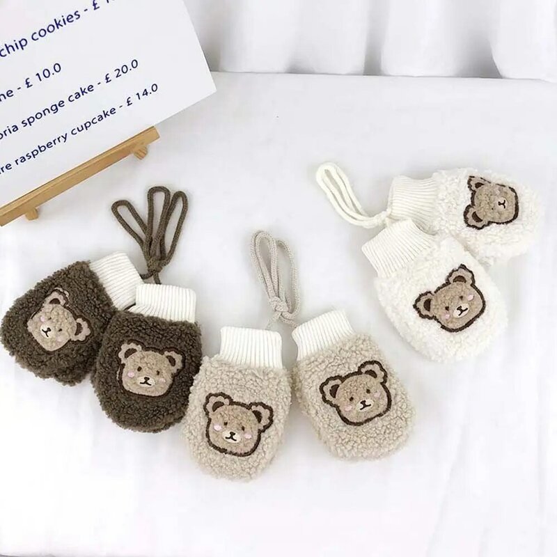 Outdoor Thick Keep Warm guanti antivento in peluche per bambini guanti per bambini guanti da collo appesi guanti a dita intere