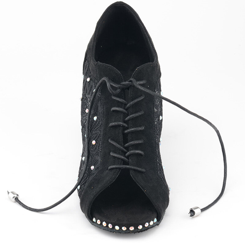 Женские танцевальные ботинки Venus Lure с открытым носком, черные замшевые осенние танцевальные ботинки 7,5 см