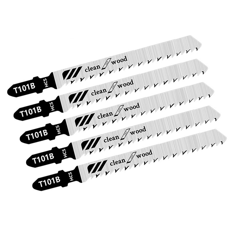 FOXBC 5PCS T101B T-Shank Jigsaw Blades for Clean and Precise Straight Cutting Wood Boards PVC Plastic