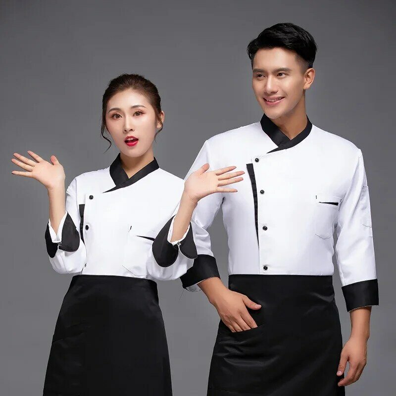 Restaurante Top Cook Print Sleeves uomo Logo abbigliamento donna giacca da cuoco funziona per uniforme personalizzata con motivo a camicia con