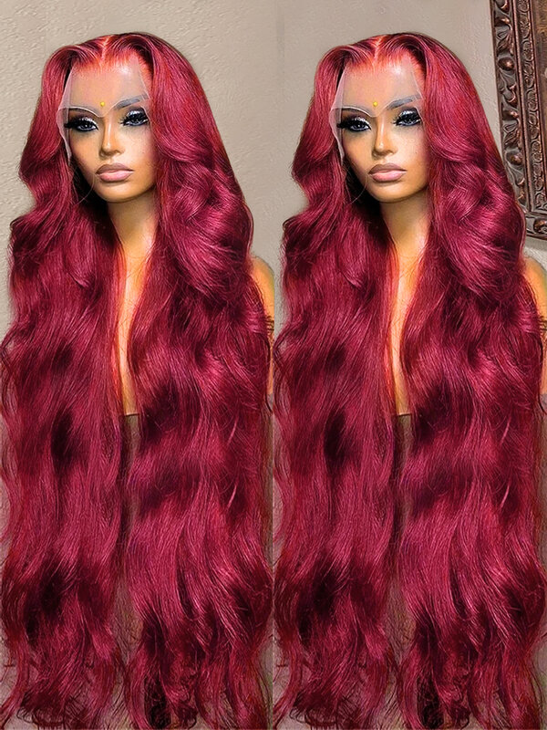 13x4 99J Burgundy Lace Front Wig Body Wave Colored Transparent Lace Wig Peruvian Lace Frontal Wig Human Hair Wigs Red Wigs Remy