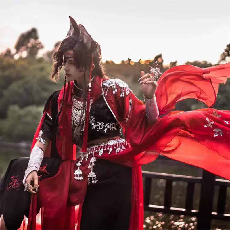 Tian Guan Ci Fu Hua Cheng Kostum Cosplay Kostum Antik Tiongkok Merah Setelan Han Fu Seragam Halloween