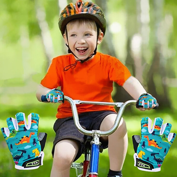 1Pair Gel Padding Cycling Gloves Half Finger Hand Rain Grip Hot Wet Outdoor Bike Glove 2-12 Kids Junior Boy Girl Drop Shipping