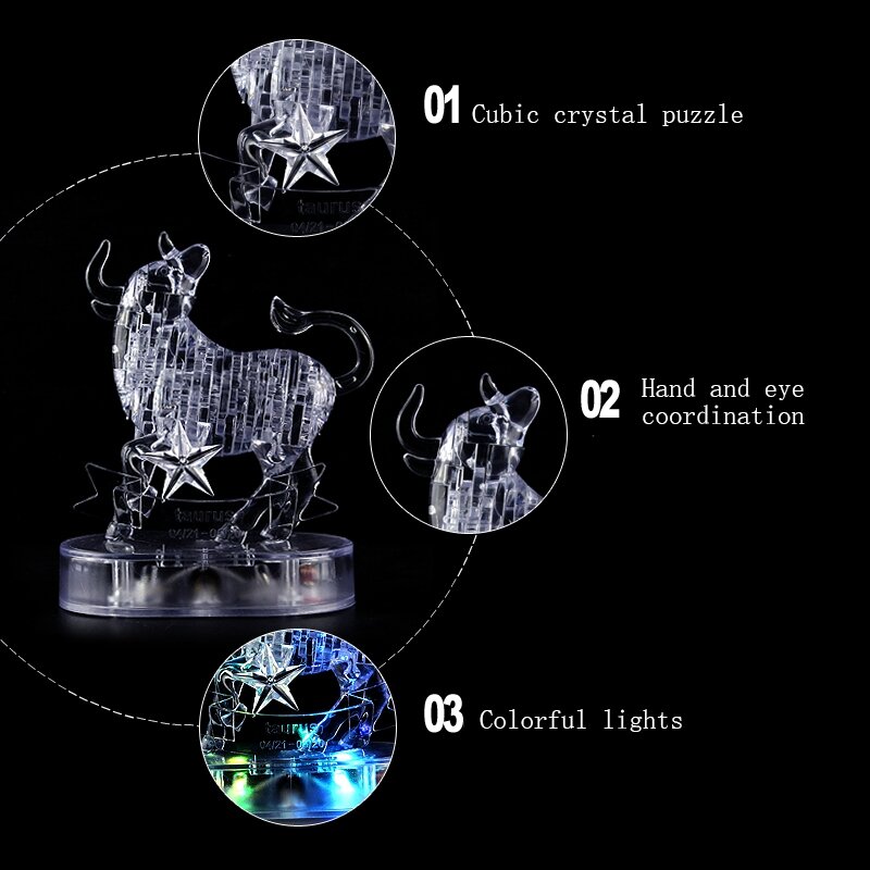 3d zwölf Sternbild Kristall Puzzle DIY Bausteine Lernspiel zeug selbst installierte Beleuchtung Taurus Bausteine