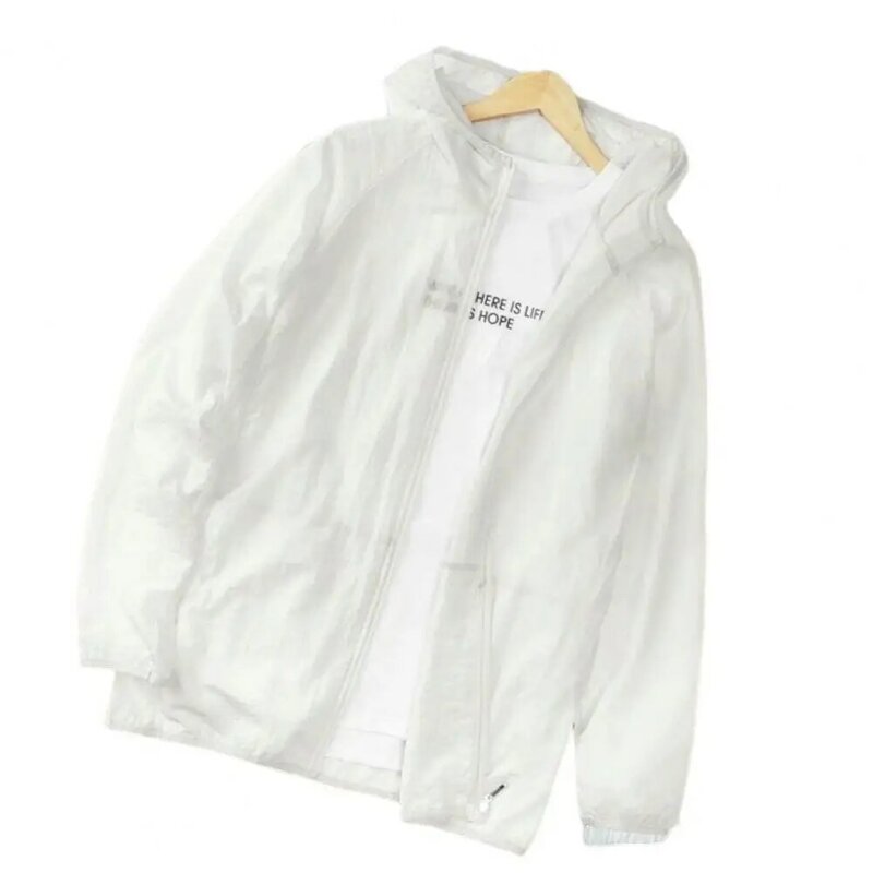 Great Solid Color Cardigan Design Summer Outdoor Sports Sun Protection Hooded Jacket Long Sleeves Sun Jacket Daily Wear