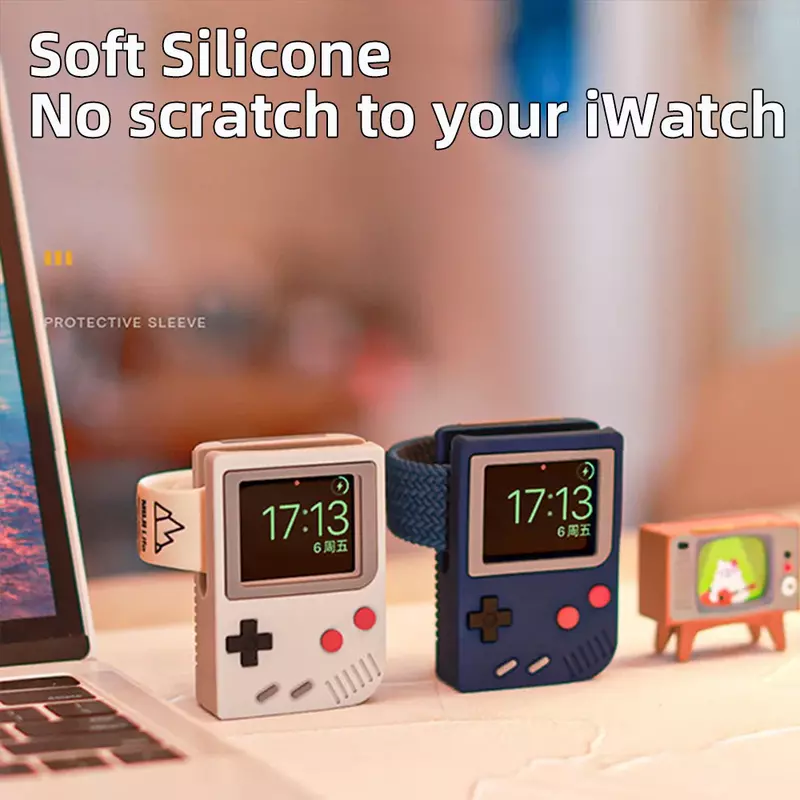 デスクトップappleの腕時計、充電スタンド、レトロ、コンピュータパターン、充電ベースためiwatch 8、7、6、5、4、3、2、se、シリコーンドック