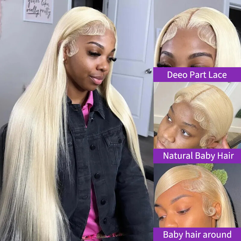 Peluca de cabello humano liso para mujeres negras, pelo con encaje Frontal 13x6, Color rubio miel, HD 613, 30, 34, 36 pulgadas, 13x4