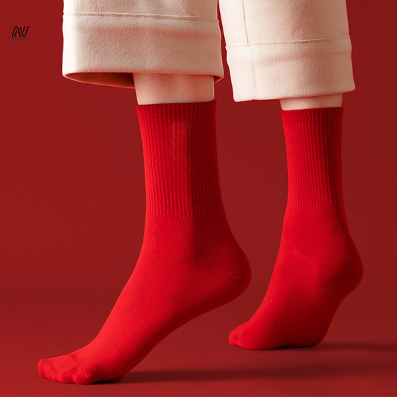 1Pair Women socks Thickened Festive Red Mid-Tube Geron Warm Fashionable Festival New Year Socks