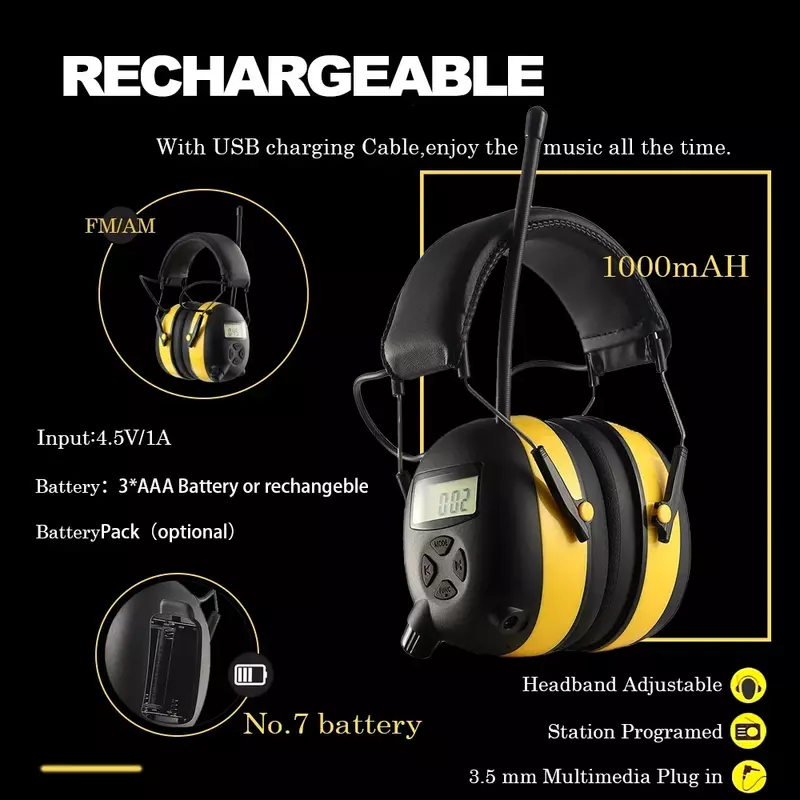 ARM NEXT 5.1Bluetooth Electronic Noise Reduction Earmuff Hearing Protector Headphone Digital AM/FM Radio Hearing Protection