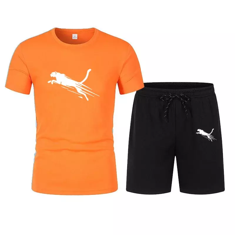 2024 tren musim panas pakaian pria lengan pendek T-shirt + lima titik celana pendek 2-piece set pakaian latihan fashion jogging kasual pria set