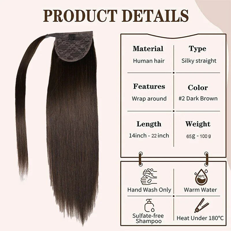 Человеческие волосы для наращивания конский хвост прямые волосы Remy машинное изготовление волшебное обертывание на клипсе для конского хвоста человеческие волосы для наращивания #2
