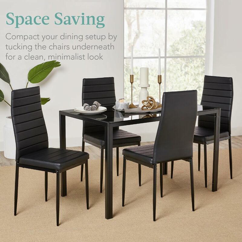 Ensemble de salle à manger en verre 5 pièces, meubles de table de cuisine modernes pour salle à manger, chaise tabouret de dîner