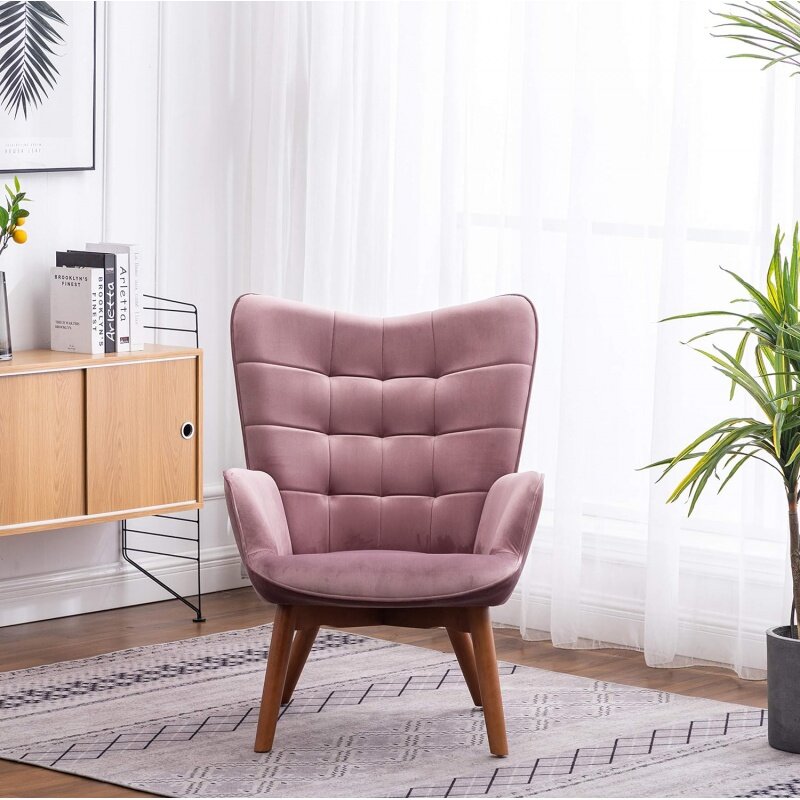 Roundhill Furniture Leiria Contemporary Silky Velvet Tufted Accent Chair with Ottoman, Single, Mauve