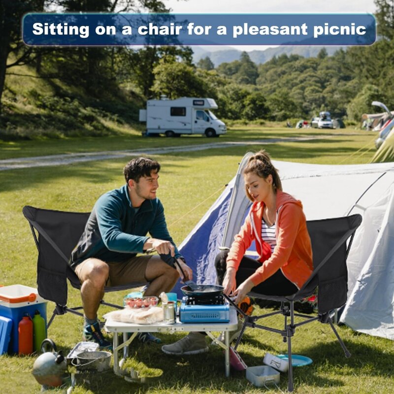 RCCQPP-Cadeiras de acampamento dobráveis com bolsos laterais, leve, portátil, ao ar livre, praia, caminhadas, piquenique, gramado, 2 pacotes