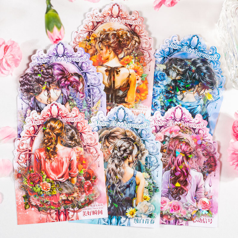 Yoofun-Autocollants de dos de fille de fleur, artisanat et scrapbooking, collage Junk Journal azole, étiquette de papeterie pour dame, paquet de 10 pièces