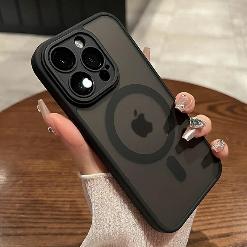 For Magsafe Matte Armor Magnetic Wireless Charging Case For iPhone 11 12 13 14 15 Pro Max Plus Shockproof Lens Protection Cover