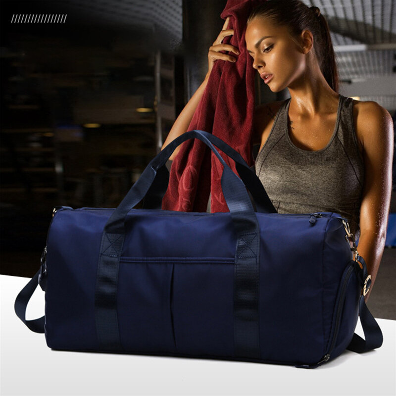 Bolsa de lona personalizada de gran capacidad, bolsa de gimnasio deportiva bordada, bolsa de Yoga, bolsa de viaje, bolsillo húmedo y seco y armario de zapatos