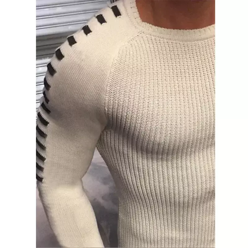 2023 Warm Sweater European and American Autumn  Winter Men's Slim Fit Long Sleeve Round Neck Knitted Top Large