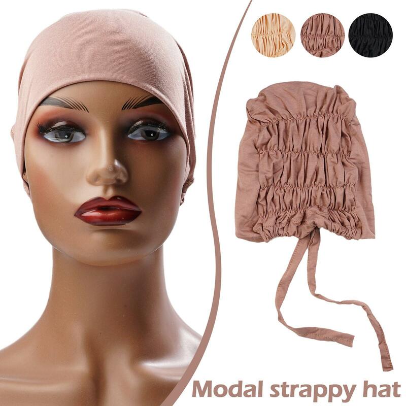 Cetim forrado Hijab sob lenço para muçulmanos, elástico, macio Modal, respirável Inner Caps, Tie Tube, Turbante, Headband Undercap, F4Y1
