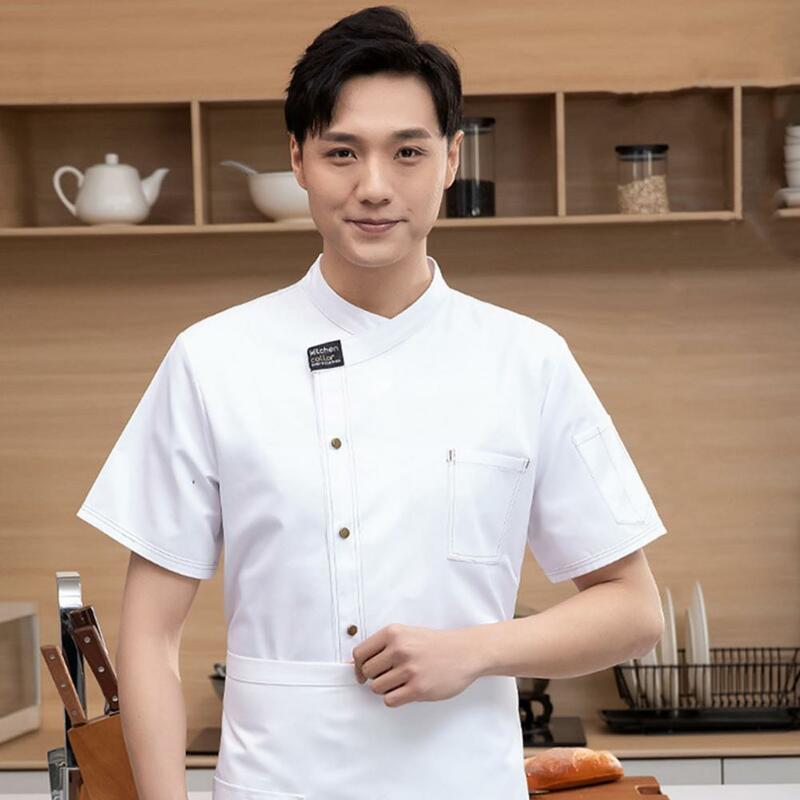 Uomo donna uniforme da cuoco uniforme professionale Unisex da cuoco con tasca applicata con colletto alla coreana per camerieri da forno del ristorante per il Comfort