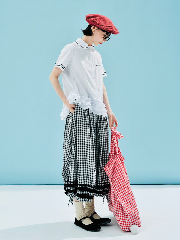 Оригинальный дизайнерский кардиган IMAKOKONI с лацканами и кружевом, женская рубашка с коротким рукавом, 244588