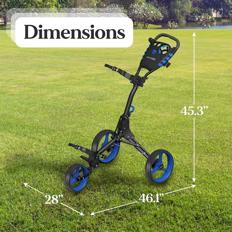 Wheel Golf Push Cart - Lightweight Folding Golf Walking Push Cart Roller Golf Bag Holder w/ Upper/Lower Bracket w/ Elastic Strap