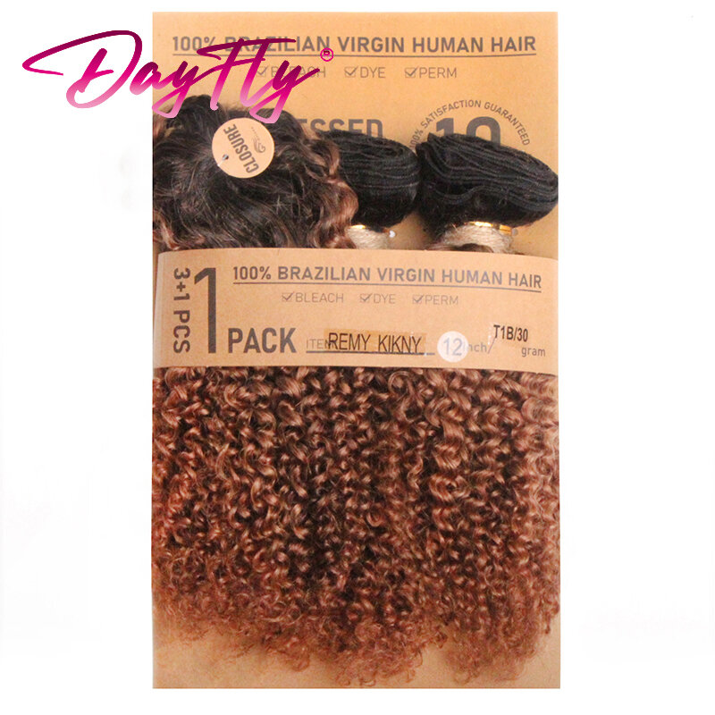 Pacotes de cabelo humano encaracolado brasileiro, 3 Jerry Curly Hair, Weave Bundles com fechamento central do círculo