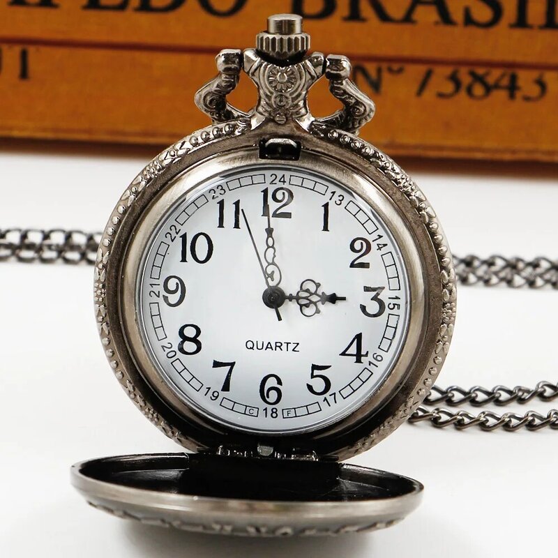 Retro Gray Theme Pocket Watches with Necklace Chain Cool Skull Fob Watch Cosplay Gifts for Boys Children Kids Gift